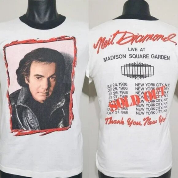 Neil Diamond 1986 MSG SOLD OUT Tour T-Shirt L Vintage 80s Ringer NYC Concert Tee - Picture 1 of 8